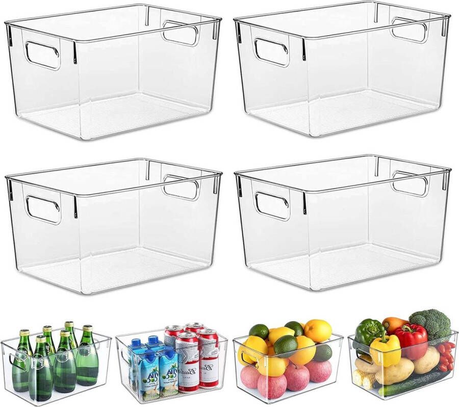 Koelkastorganizer set van 4 opbergdozen keukenorganisatie BPA-vrij 29 x 20 x 15.5 cm