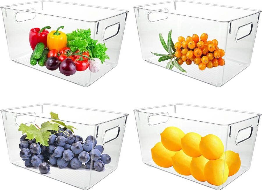 Koelkastorganizer set van 4 stapelbare koelkastorganizer doorzichtige opbergdoos organizer koelkastorganizer voor koelkast keuken kasten