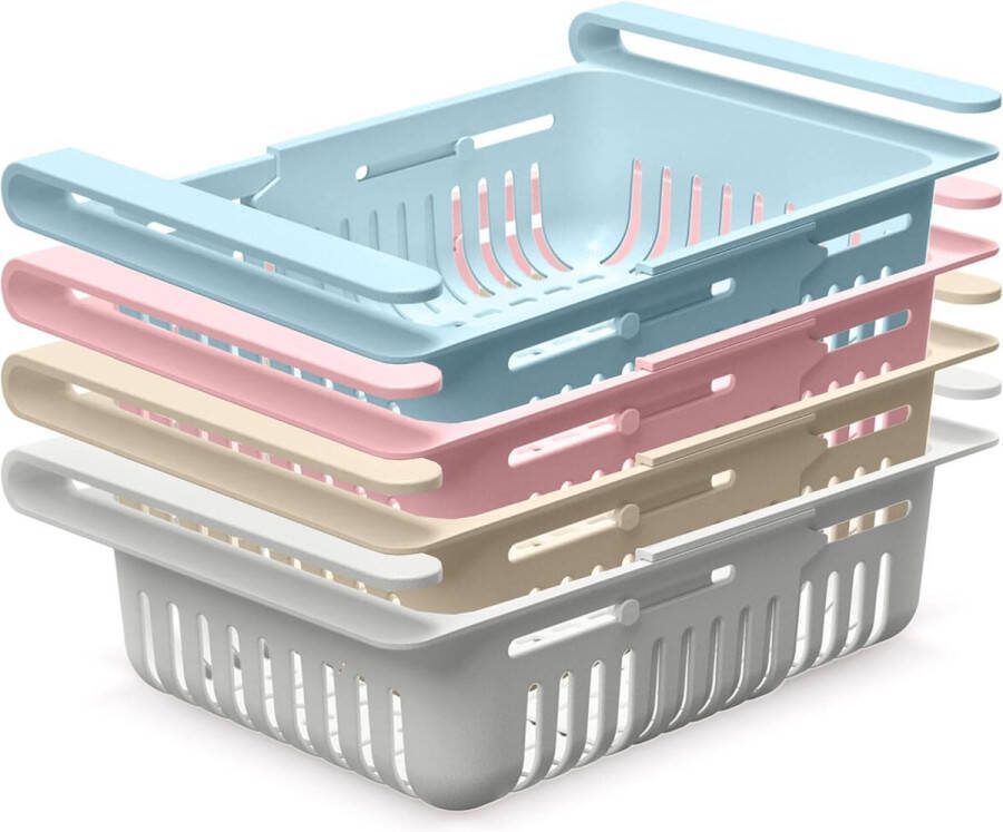 Koelkastorganizer set van 4 voor optimale organisatie en orde flexibel instelbare en ruimtebesparende opbergdozen uittrekbaar voor elke koelkastgrootte