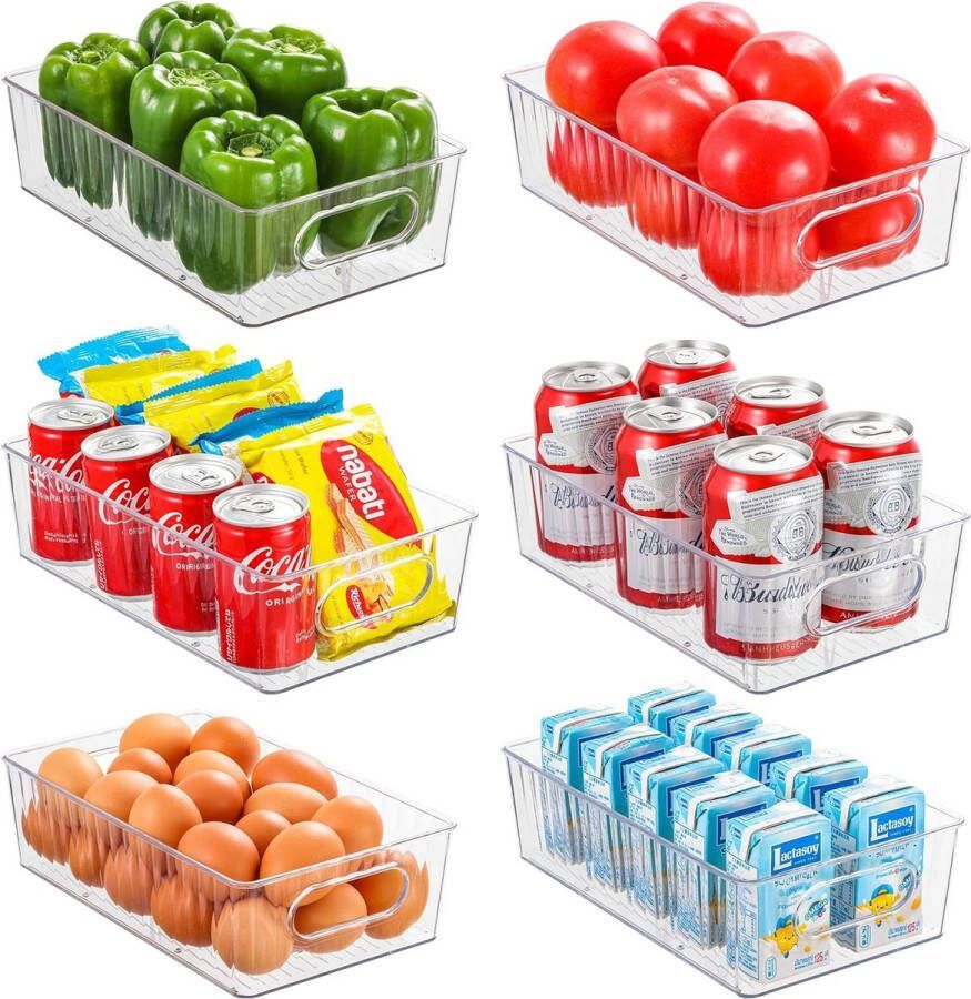 Koelkastorganizer set van 6 stuks (6 groot) BPA-vrij keukenopslag en organisatie koelkastorganizer opbergsysteem voor keuken pantry kasten vriezer fruit kantoor badkamer