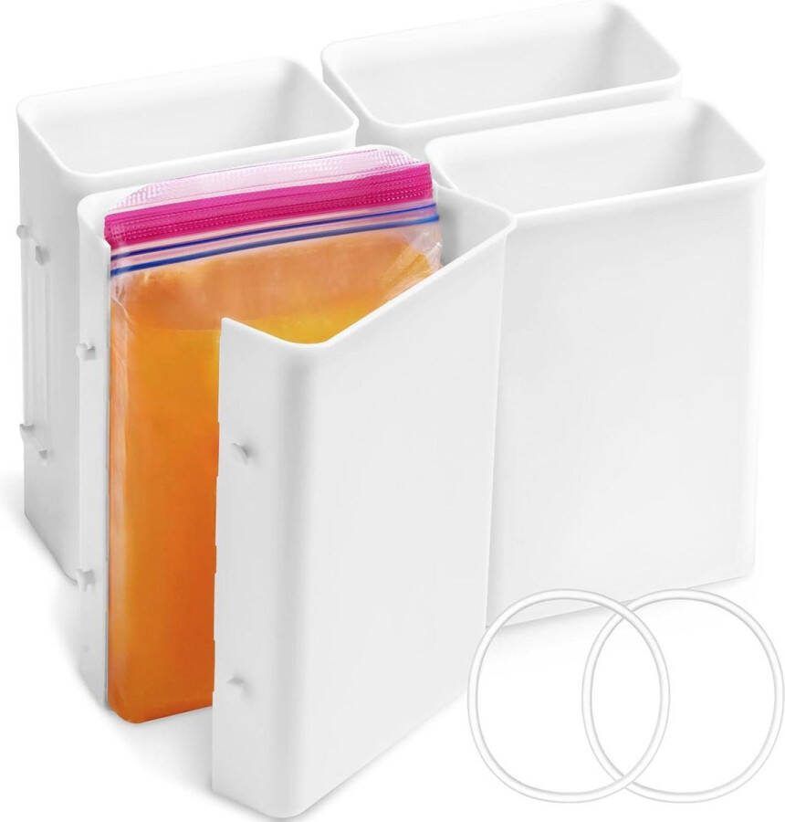 Koelkastorganizer Vriezer Soepcontainers 4 Pack 4 Kopjes (1 Kw) Soepblokjes voor Voedsel Organizer Maaltijd Prep Zakje Vorm Soep Sap IJs Restjes Yoghurt in te vriezen Keuken