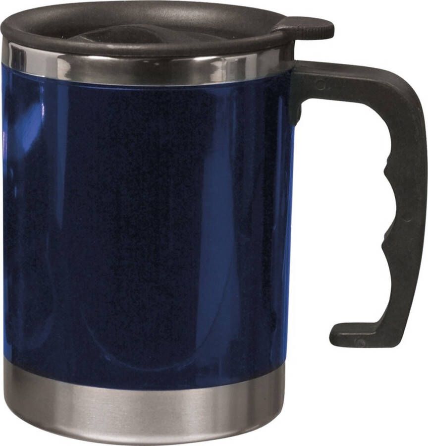 Merkloos Koffie beker Dubbelwandig Hottie thermosbeker 400 ml blauw isoleerbeker reisbeker Thermosbeker