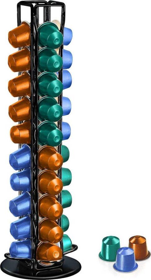Koffie Capsule Rack Houder 40 Capsules 360 graden rotatie Metaal en Verchroomd Anti Scratch Pad capsulehouder nespresso