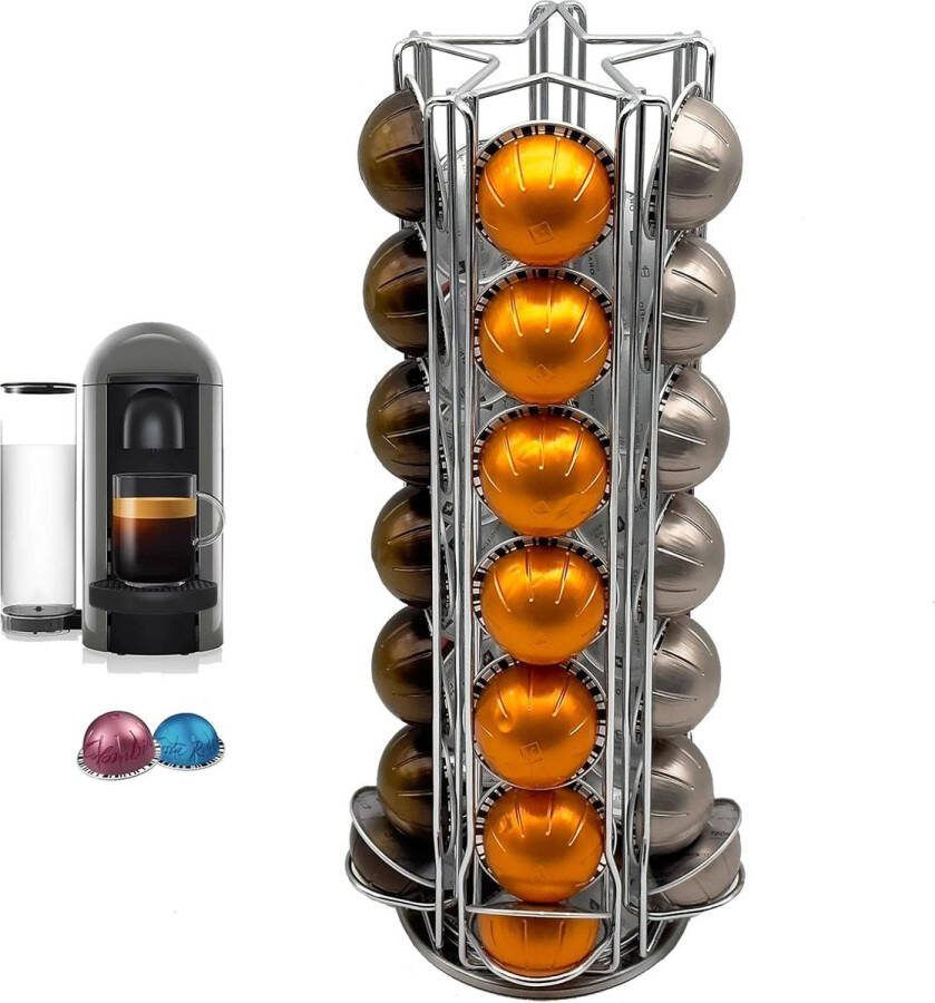 Koffie Capsulehouder Roterende Pod Rack voor 35 Koffiecapsules Zilver