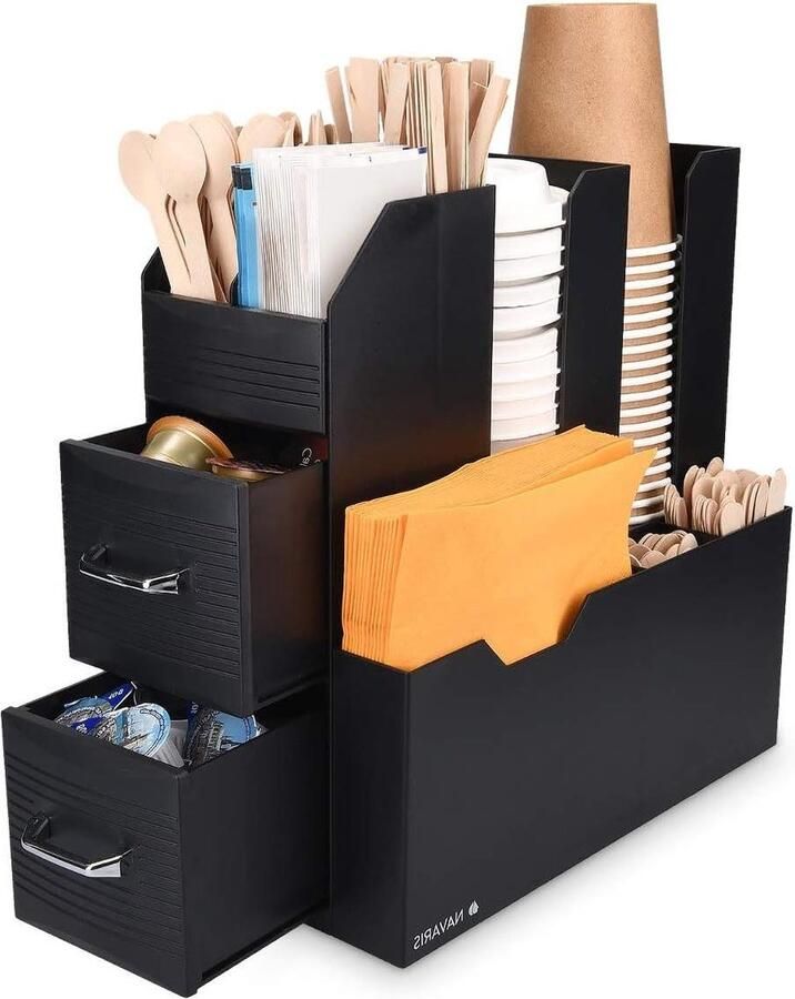 Koffie en thee organizer Navaris voor capsules suiker melk Inclusief ruime cuphouder Thuis of kantoor Zwart