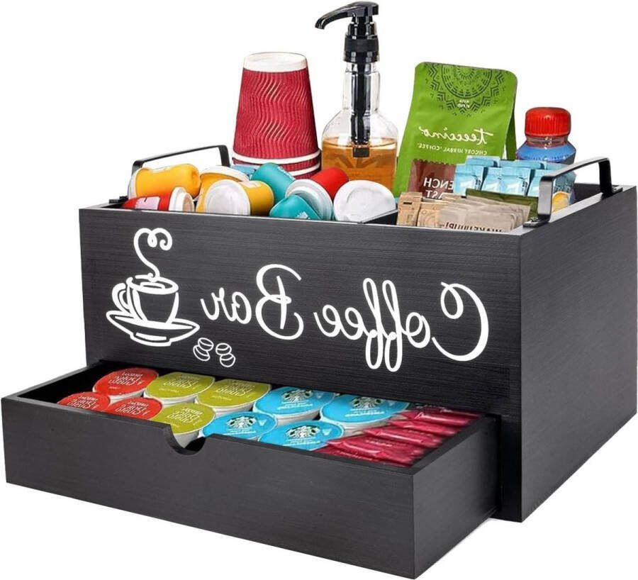 Koffie-organizer met ladedozen voor thee en koffieaccessoires opbergdoos voor theezakjes en koffiepads handgreep voor koffiebar benodigdheden geschikt voor melk servetten koffiecapsules en suikersticks