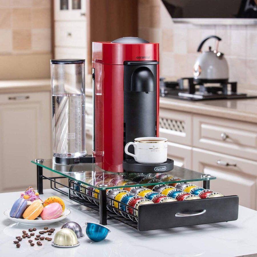 Koffie Pod Houder Opbergrek Opberglade voor Nespresso Vertuoline (40 Capsules Glazen Lade)