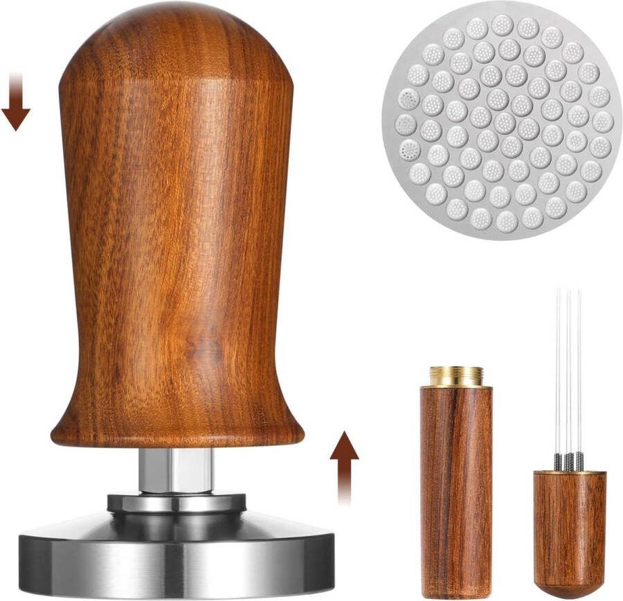 Koffie Tamper Espresso Tamper Set Wdt Tool met roestvrijstalen espressonaald Puck Screen Koffiefilter Espresso Tamper Barista Set voor cafés en koffieliefhebbers (58 mm)
