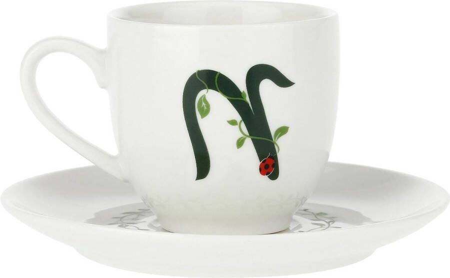 Koffiebeker met schotel letter 'N' 3 Oz in geschenkdoos