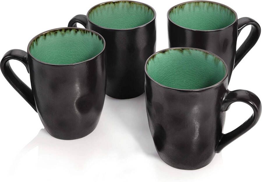 Koffiebekers Palm Beach 4-delige bekerset van porselein inhoud van de beker 350 ml afgewerkt in geglazuurd aardewerk in vintage-look met craquelé effect