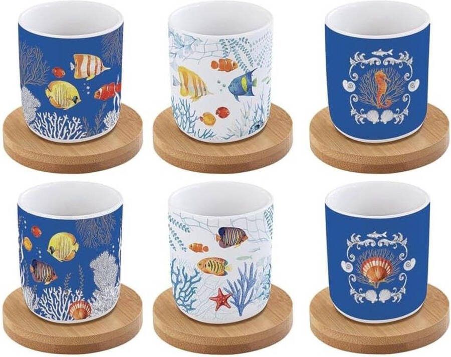 Koffiebekers van varkensvlees Set van 6 11 cl Met bamboe schotel