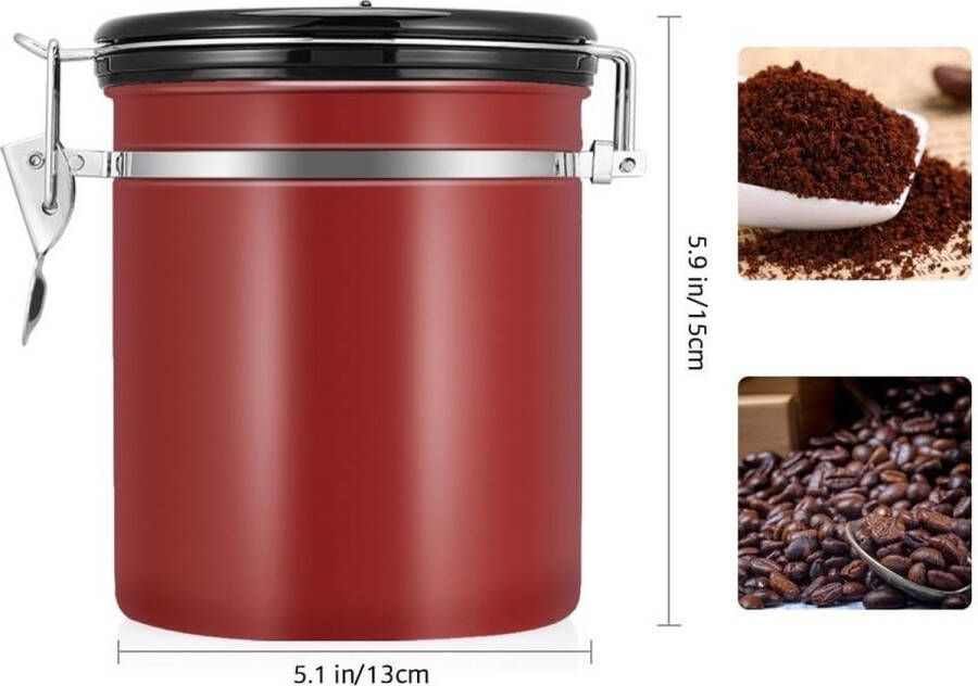 Koffieblik 1 5 l container van roestvrij staal luchtbestendig koffiebonen voorraaddoos voor koffie thee cacao granen pasta havermout noten en suiker (rode wijn)