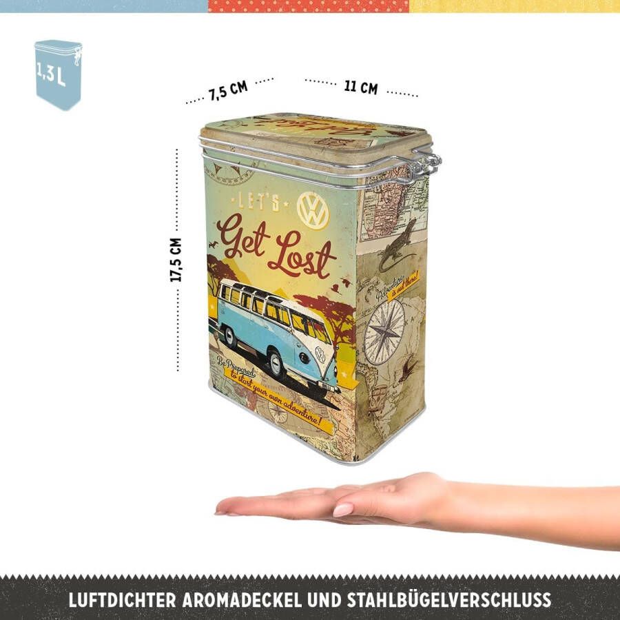 Koffieblik Bulli T1 – Let's Get Lost – Geschenkidee voor VW-bus Blik met aromadeksel Vintage design 1 3 l