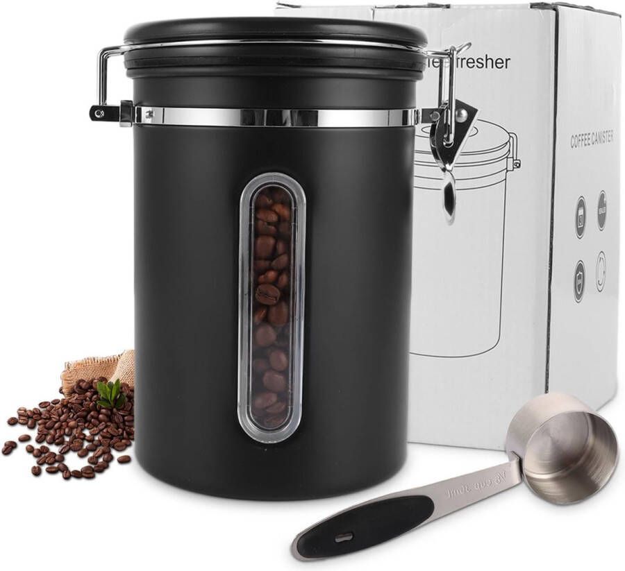 Koffieblik luchtdicht 1 8 l koffiebonen houder 12 x 18 cm koffieblik van roestvrij staal vacuüm koffieblik met roestvrijstalen lepel koffiepot voor thee noten cacao