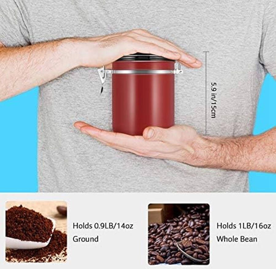 Koffieblik luchtdicht van roestvrij staal I container voor koffiebonen I aromablik voor 1 kg bonen I bonenhouder aromadicht I koffiehouder incl. maatlepel