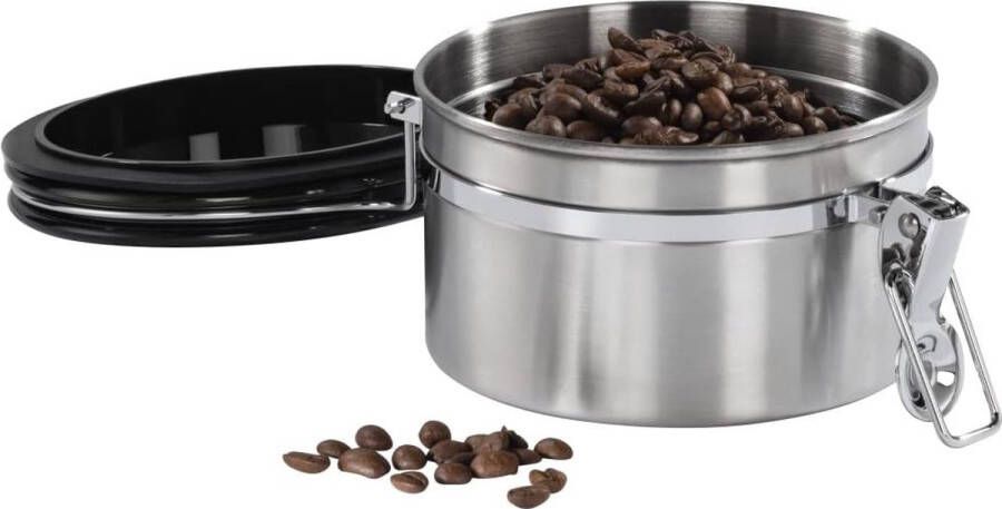 Koffieblik luchtdicht voor 250 g koffiebonen met vacuümdeksel (houder voor koffie thee roestvrijstalen doos voor het bewaren met aromasluiting voorraaddoos voor 250 g koffie) mat zwart (1000 ml)