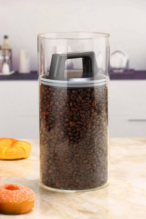 Koffieblik met vacuümdeksel luchtdichte opslag mottenbestendig koffieblik van glas BPA-vrij borosilicaatglazen houder duurzame opslag 2000 ml