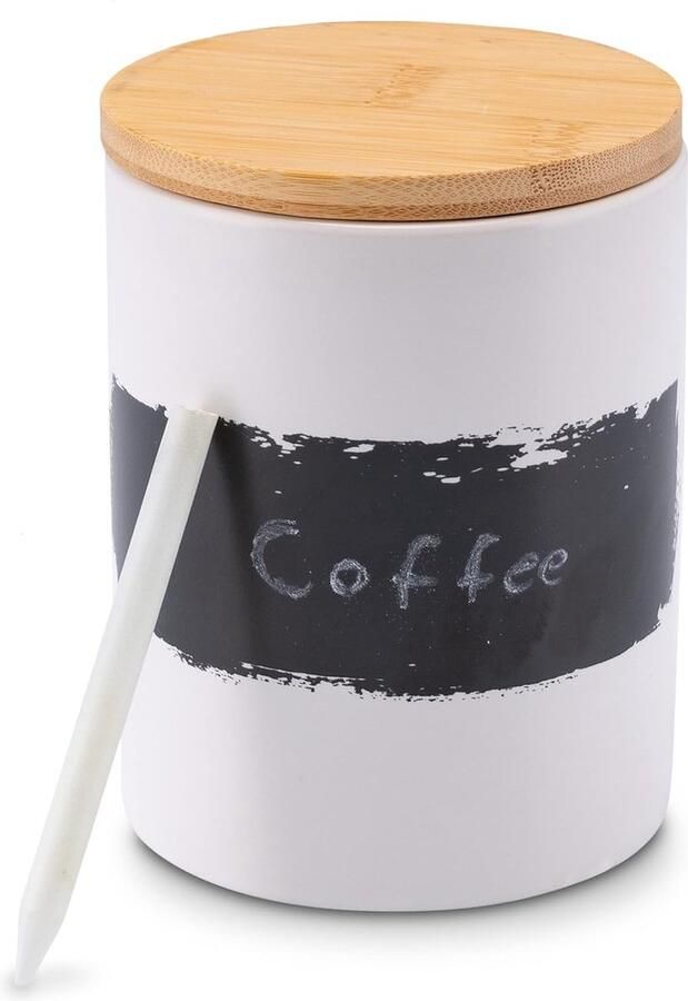 Koffieblik van keramiek 1000 ml luchtdicht met krijt en tekstbord voorraaddoos met houten deksel voor het bewaren van koffie meel suiker thee pasta enz