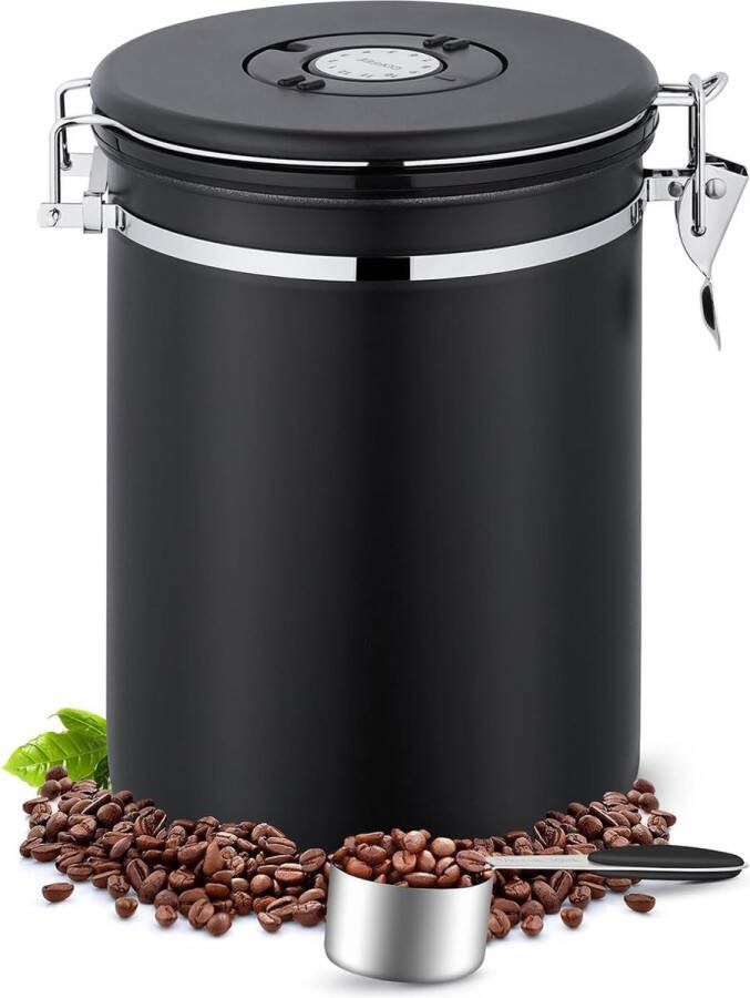 Koffieblik van roestvrij staal 2 8 liter koffieblikjes koffiehouder van roestvrij staal met CO2-ventiel koffieblik voorraaddoos met datumweergave voor koffiepoeder thee noten cacao