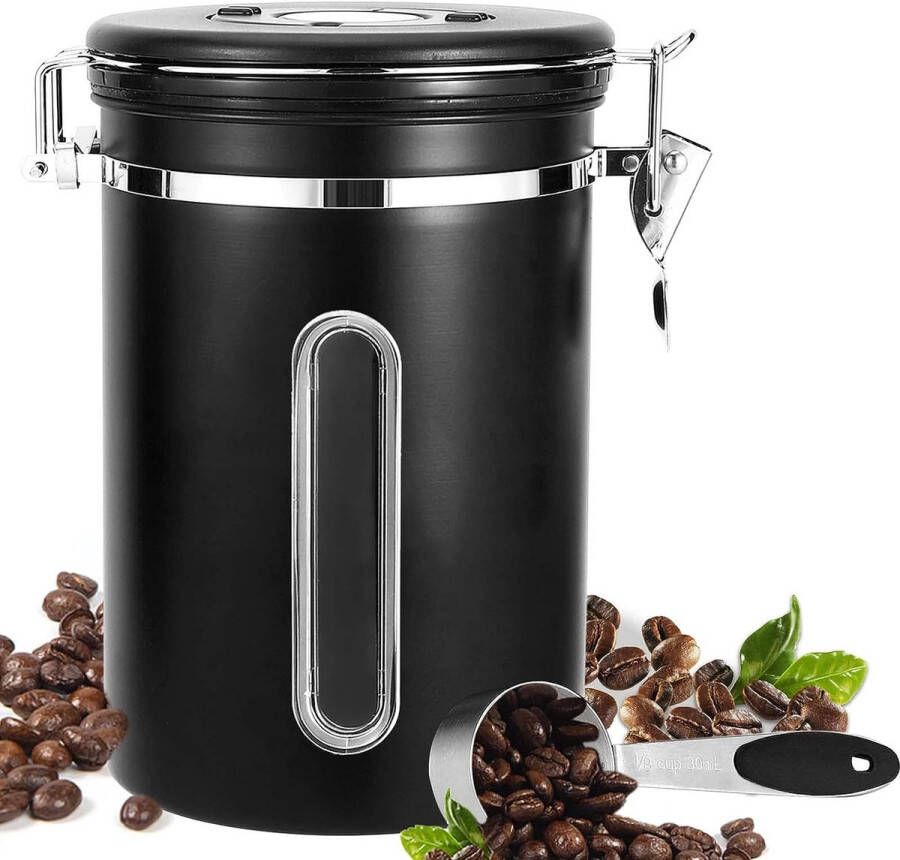 Koffieblikken luchtdicht 1 8 l 1800 ml roestvrij staal koffiebonen houder met schep vacuüm voor koffiebonen opbergdoos zwart