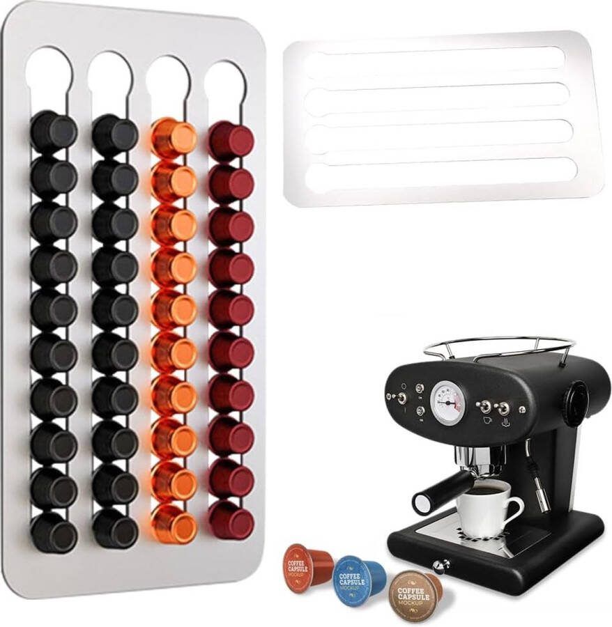 Koffiecapsulehouder 40 capsules koffie voor capsulehouder 41 x 22 cm opbergstandaard voor koffiecapsules van roestvrij staal voor wandmontage zonder stansen