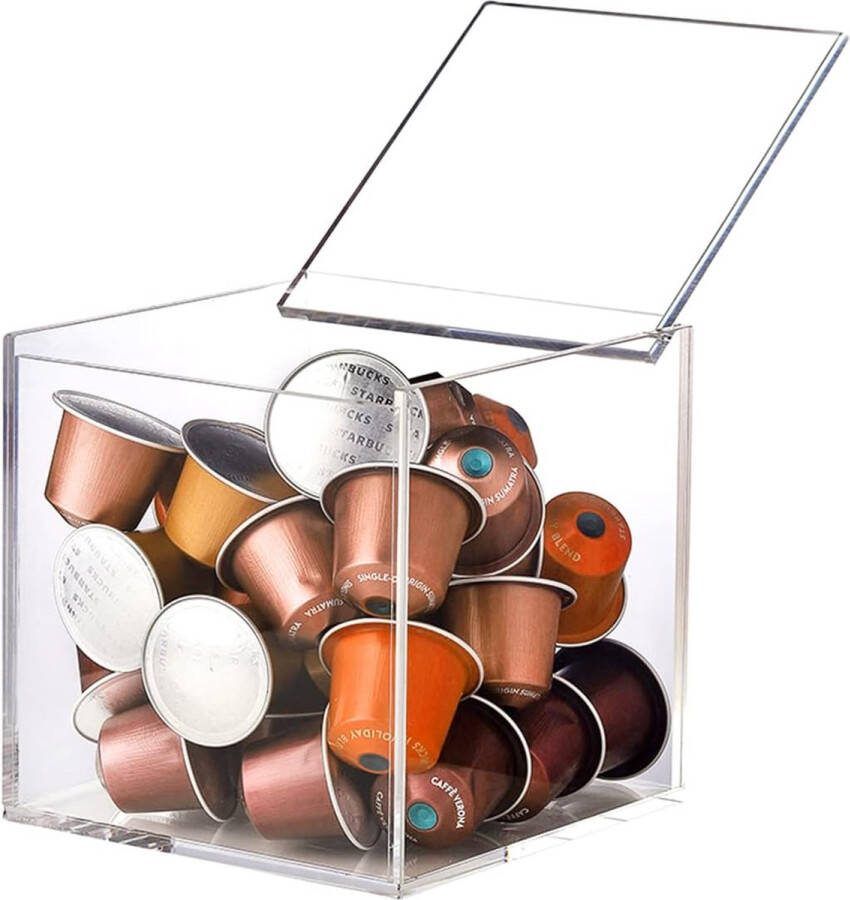 Koffiecapsulehouder capsuledispenser van transparant acryl Stofdichte desktopopbergdoos met deksel Geschikt voor het bewaren van koffiecapsules Make-upsponsen Lippenstiften