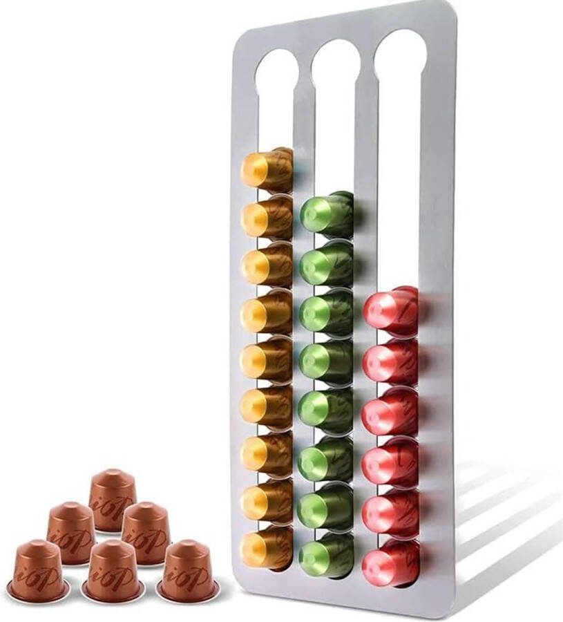 Koffiecapsulehouder standaard capsulehouder koffiecapsulehouder rek metaal koffiepadhouder 3 rijen voor 33 stuks koffiecapsules roestvrij staal geborsteld koffiecapsule-organizer
