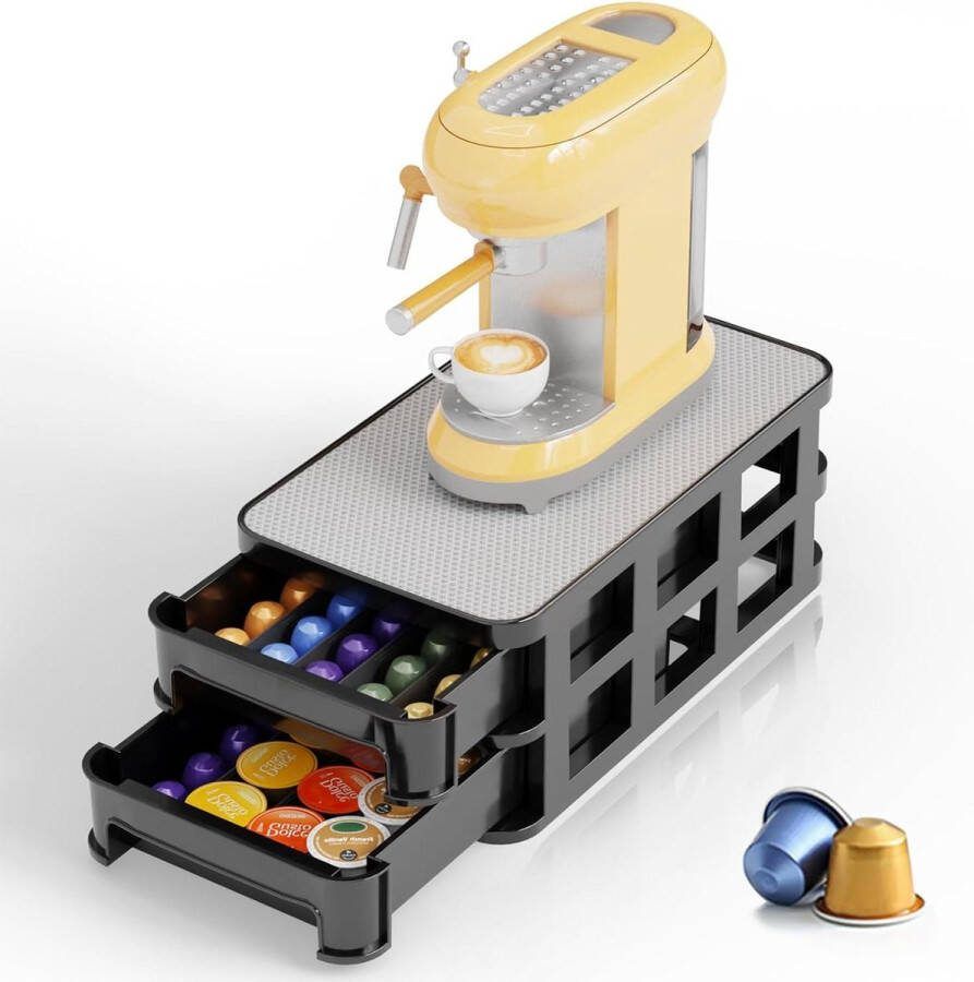 Koffiecapsulehouder voor 2 niveaus 42-100 koffiecapsules Kunststof capsulehouder met antislip oppervlak Capsuledispenser voor keuken en kantoor