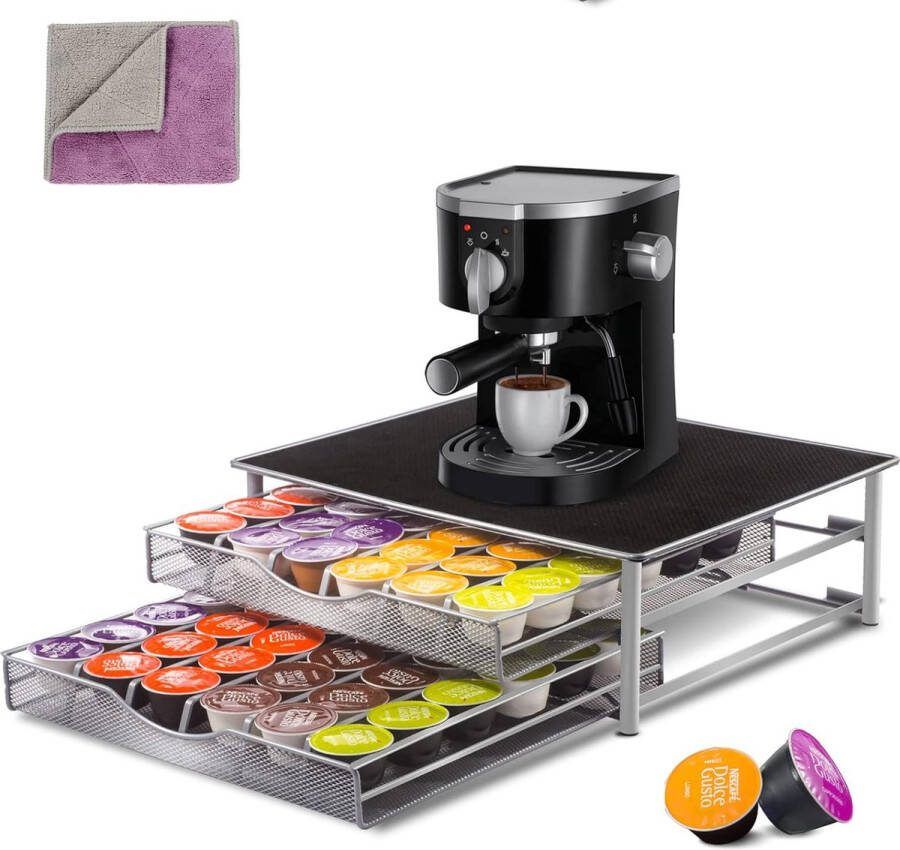 Koffiecapsulehouder voor 72 capsules met 1 dubbelzijdig reinigingsdoekje antislipoppervlak capsulehouder voor capsules