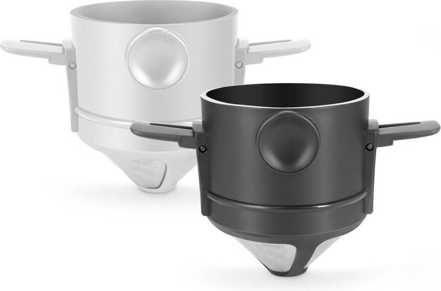 Koffiefilter Koffiefilterhouder Set van 2 RVS filter Permanent Koffiefilter -Herbruikbaar Zwart & Wit