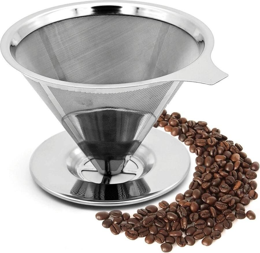 Koffiefilter Permanent Koffiefilterhouder Herbruikbaar -RVS Gaas Milieuvriendelijke Duurzaam Espresso Barista Koffie Dripper Camping Travel Pour Over Koffie Dubbellaagse Filtratie Smakelijkere Koffie