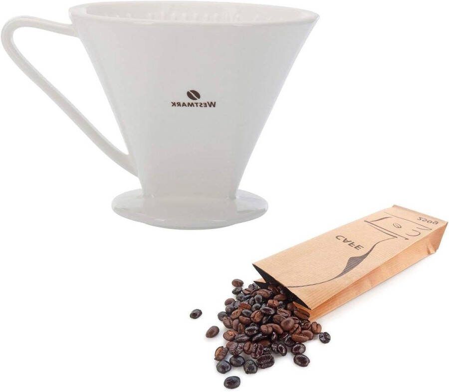 Koffiefilterhouder van porselein filtermaat 6 voor 6 kopjes koffie Brasilia 24492260