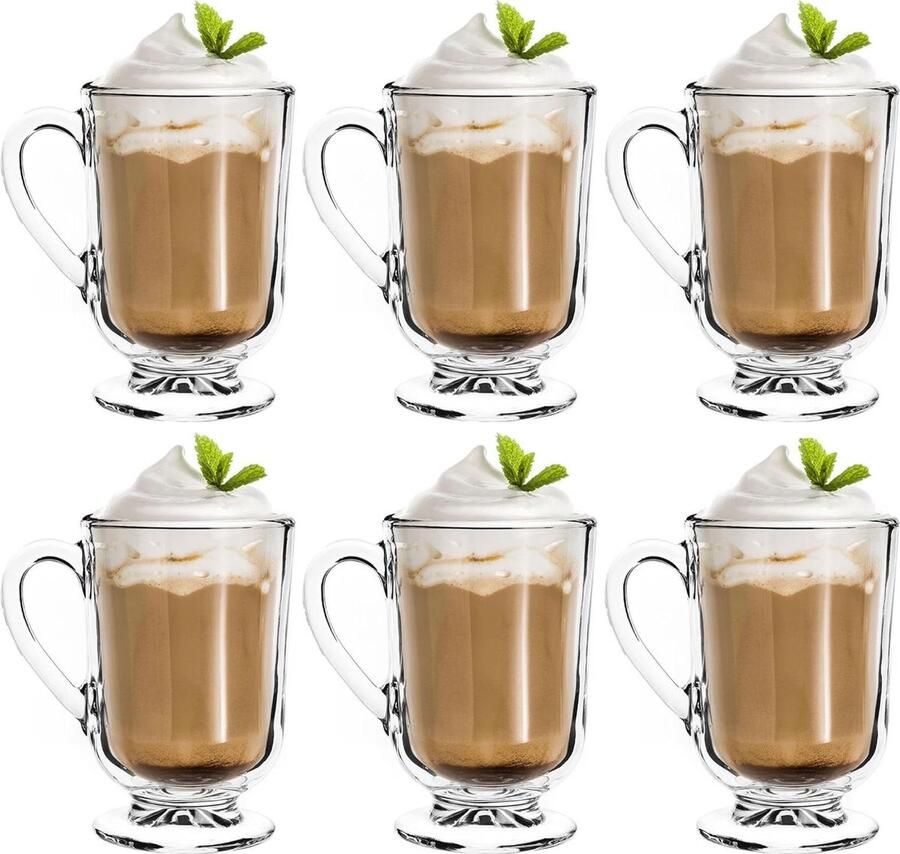 Koffieglazen set van 6 300 ml theeglazen glühweinglazen drinkglazen thee koffie Irish Coffee koffiekopjes met handvat cappuccino glazen dessertglazen dubbelwandige theeglazen