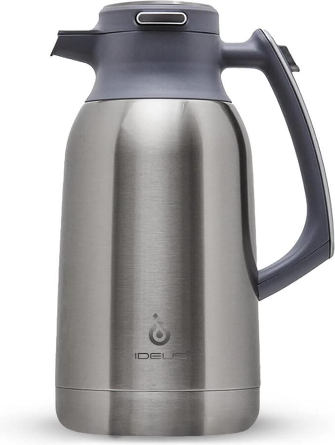 Koffiekan dubbelwandige vacuüm-isolatie thermoskan 2 liter roestvrij staal thermoskan houdt 12 uur warm kan voor 15-20 kopjes zilverkleurig