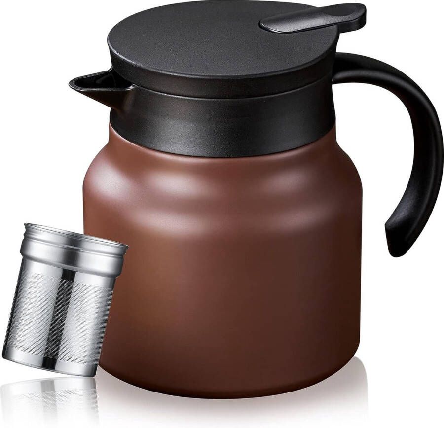 Koffiekan theepot thermisch met keramische inzet 800 ml kleine reisthermosfles met uitneembare theepot met zeefinzet voor warme dranken dubbelwandig geïsoleerde theepot roestvrij staal