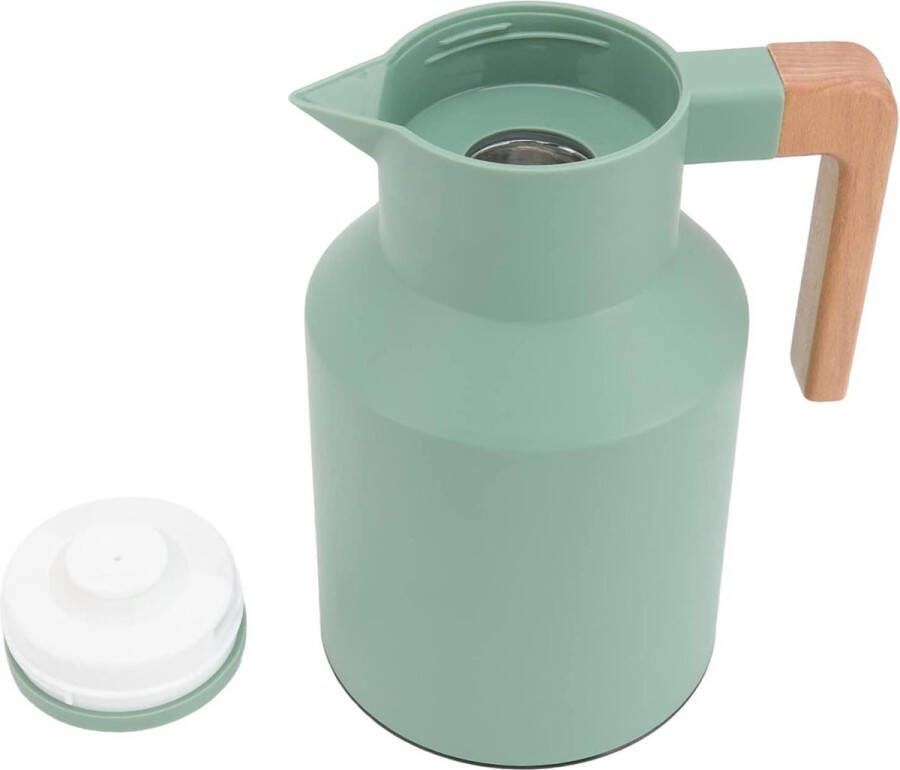 Koffiekaraf 1 l grote inhoud draagbaar Europese stijl beukenhouten handvat 12 uur warmte-isolatie waterkoker voor thee koffie Groen Koffiepot