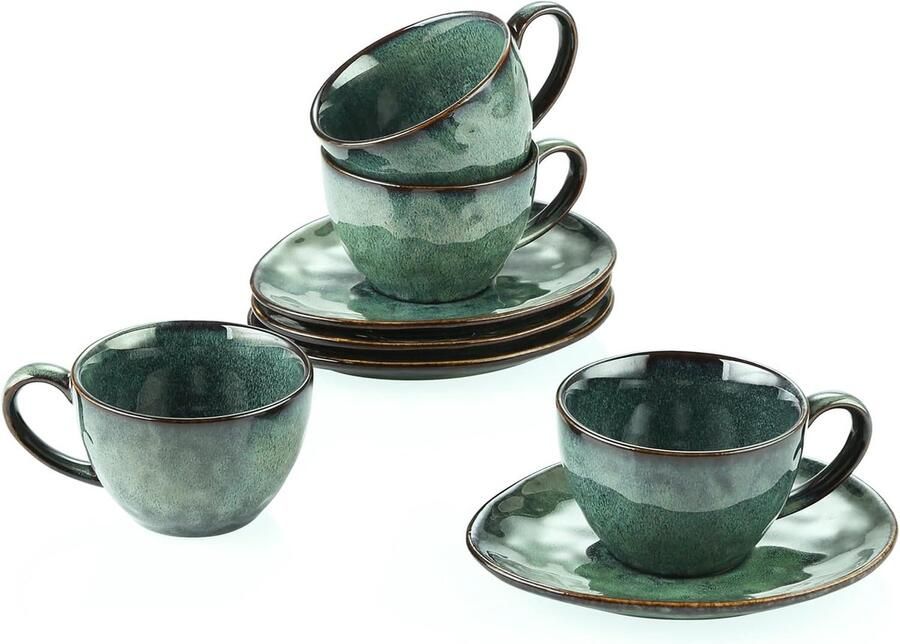 Koffiekopjes STARRY Koffieservies van aardewerk 8-delige koffieset voor 4 personen bevat koffiekopjes schoteltjes vintage look