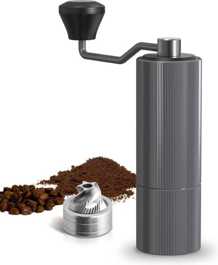 Koffiemolen Handmatig CNC-Roestvrij Staal Kegelmolen Aluminiumlegering Dubbele Lagerpositionering Instelbare Grofheid Grijs