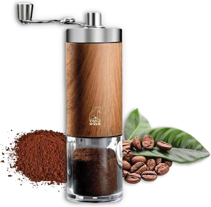 Koffiemolen handmatig met keramisch maalwerk en inklapbare handgreep zelf koffiebonen malen voor French Press en espresso licht stil en duurzaam antislip houtlook