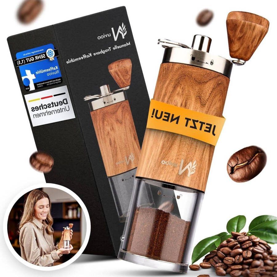 Koffiemolen Handmatige Hout Keramische Molen Verstelbare Slijpniveau Praktische Opbergbare Koffiemolen voor Elk Type Koffie Koffiebonen Maler met Handige Opbergmogelijkheid