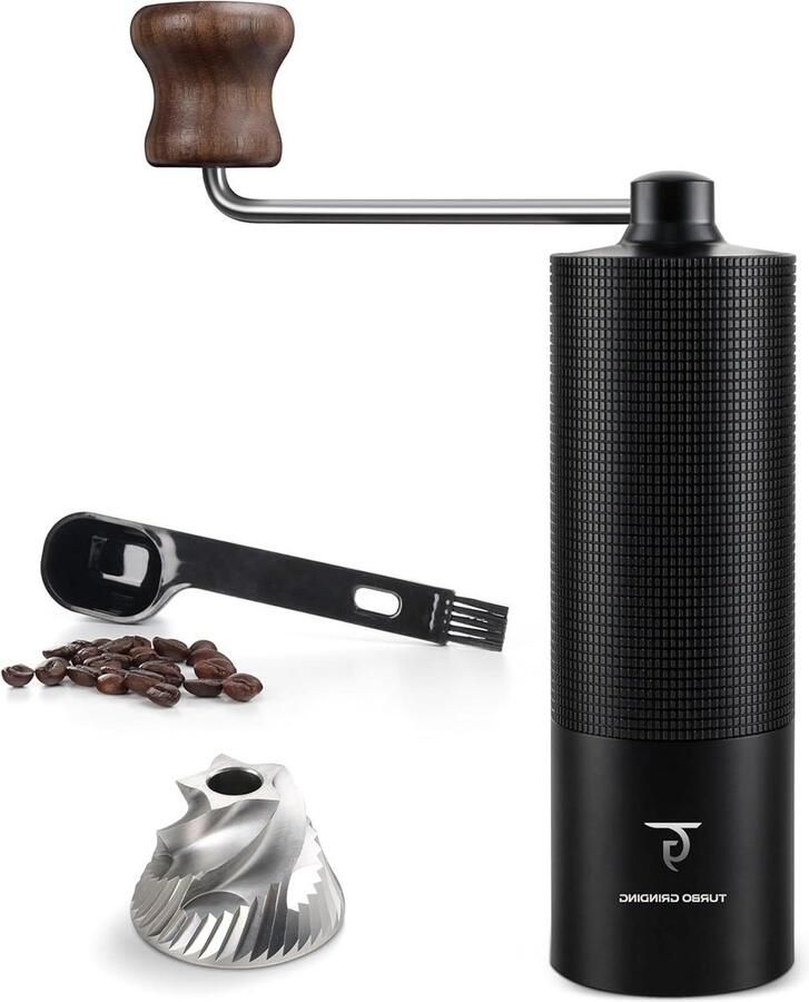 Koffiemolen Roestvrijstalen Conische Braam Aluminium Shell Hand Coffee Bean Mill Verstelbare Instellingen Overgieten Cold Brew Koffie Recepten Boekje MCG-02 Zwart