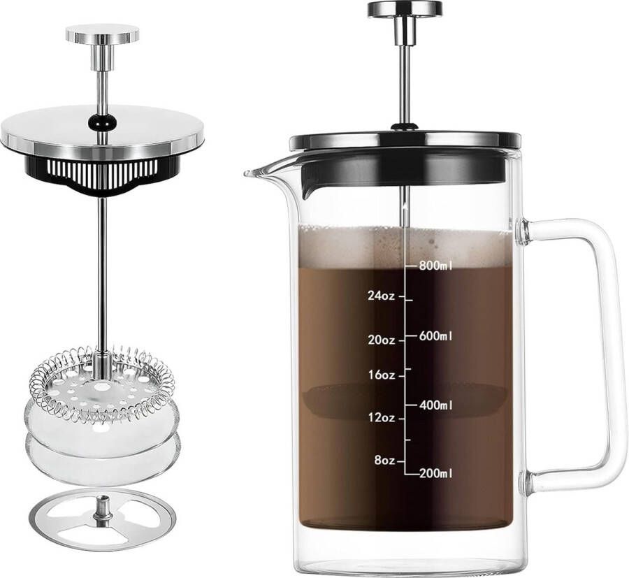 Koffiepers French Press Dubbelwandig Glas Warmte-geïsoleerde French Press Koffiekan Koffiezetapparaat 27 oz 800 ml