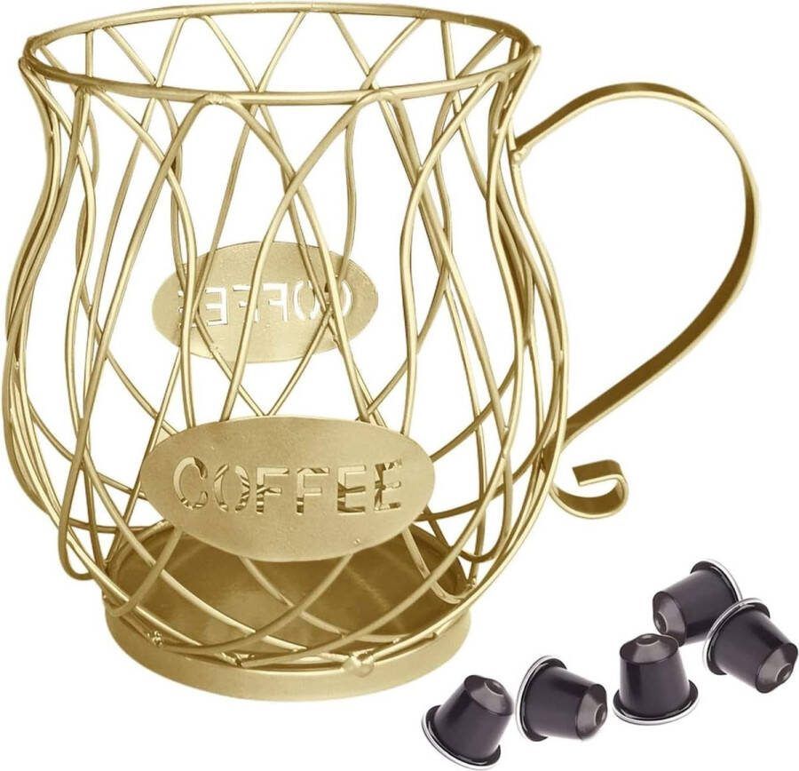 Koffiepod-houder voor koffiecapsules koffiepod-houder mand koffiecapsulehouder koffiepod-organizer houder voor koffiecapsules fruit brood koekjes (goud)