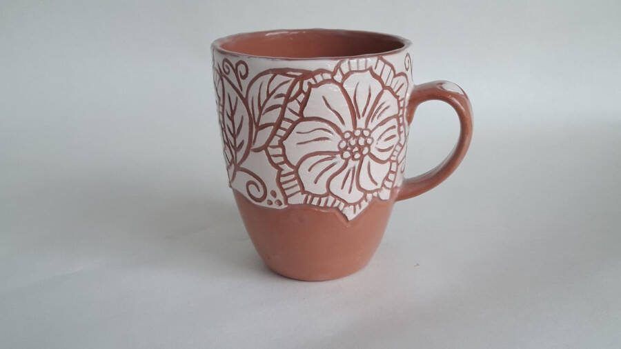Koffie theekopje mok beker 230ml wit en rood moderne mok met patroon ander design thee koffiekopje servies aardewerk keramiek handgemaakt handgeschilderd vaderdagcadeau verjaardagscadeau