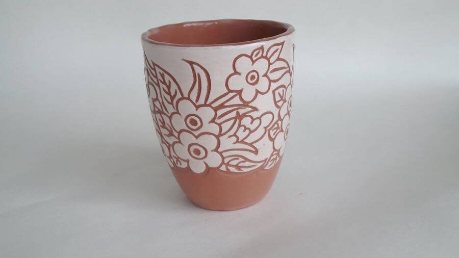 Koffie theekopje mok beker 230ml wit en rood zonder handvat moderne mok met patroon ander design thee koffiekopje servies aardewerk keramiek handgemaakt handgeschilderd vaderdagcadeau verjaardagscadeau