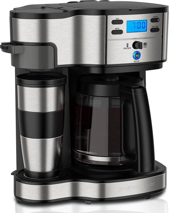 Koffiezetapparaat voor aan Programmeerbare Timer Roestvrij Staal Zwart Met Dubbel Brouwsysteem Roestvrijstalen Filterkoffiemachine voor Tot 12 Kopjes Koffie