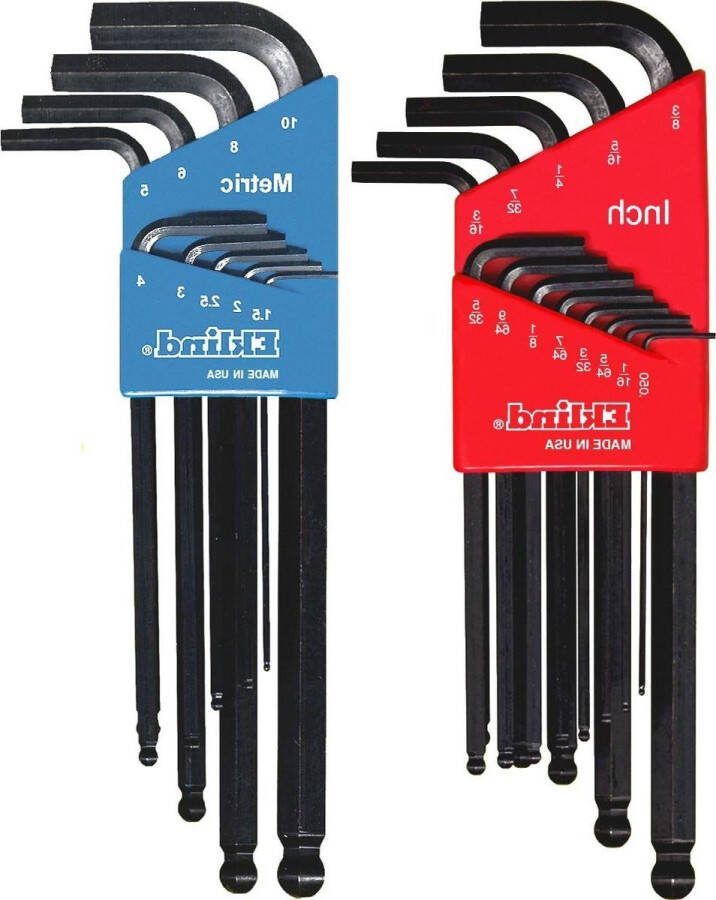 Kogel-zeskantige L-sleutel inbussleutel combo inch-mm 22-delig met koffer