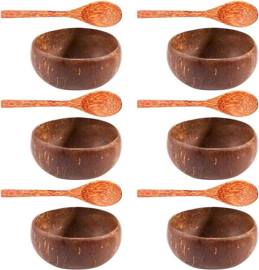 Kokosnoot schaal set handgemaakte schaal servies lepels dessert fruit salade meng schotel ramen schaal 12 stuks Bamboo bowl