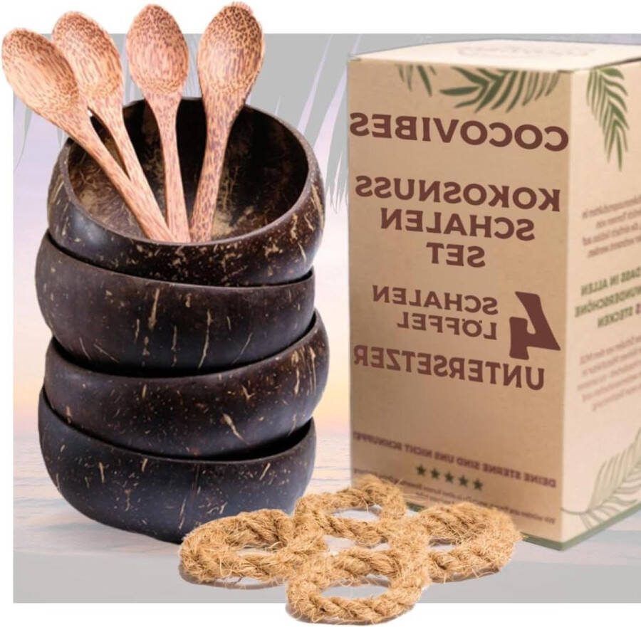Kokosnootschaal Boeddha Bowl Decoratieve kom Set van 1 2 en 4 Natuurlijk Handgemaakt Milieuvriendelijk Bamboo bowl