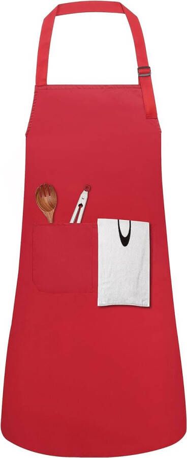 Kokschort verstelbaar schort met dubbele zak waterdicht keukenschort voor dames heren keuken restaurant grill café rood